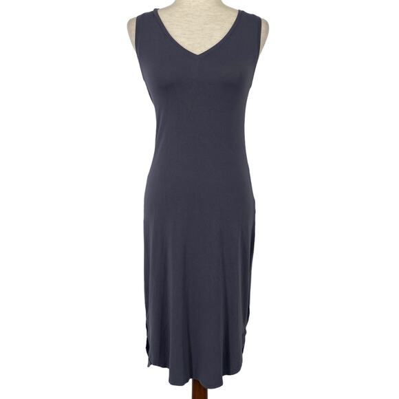 DAILY RITUAL Gray Jersey Knit Sleeveless Knee Length V Neck Dress Size Small - Picture 1 of 8